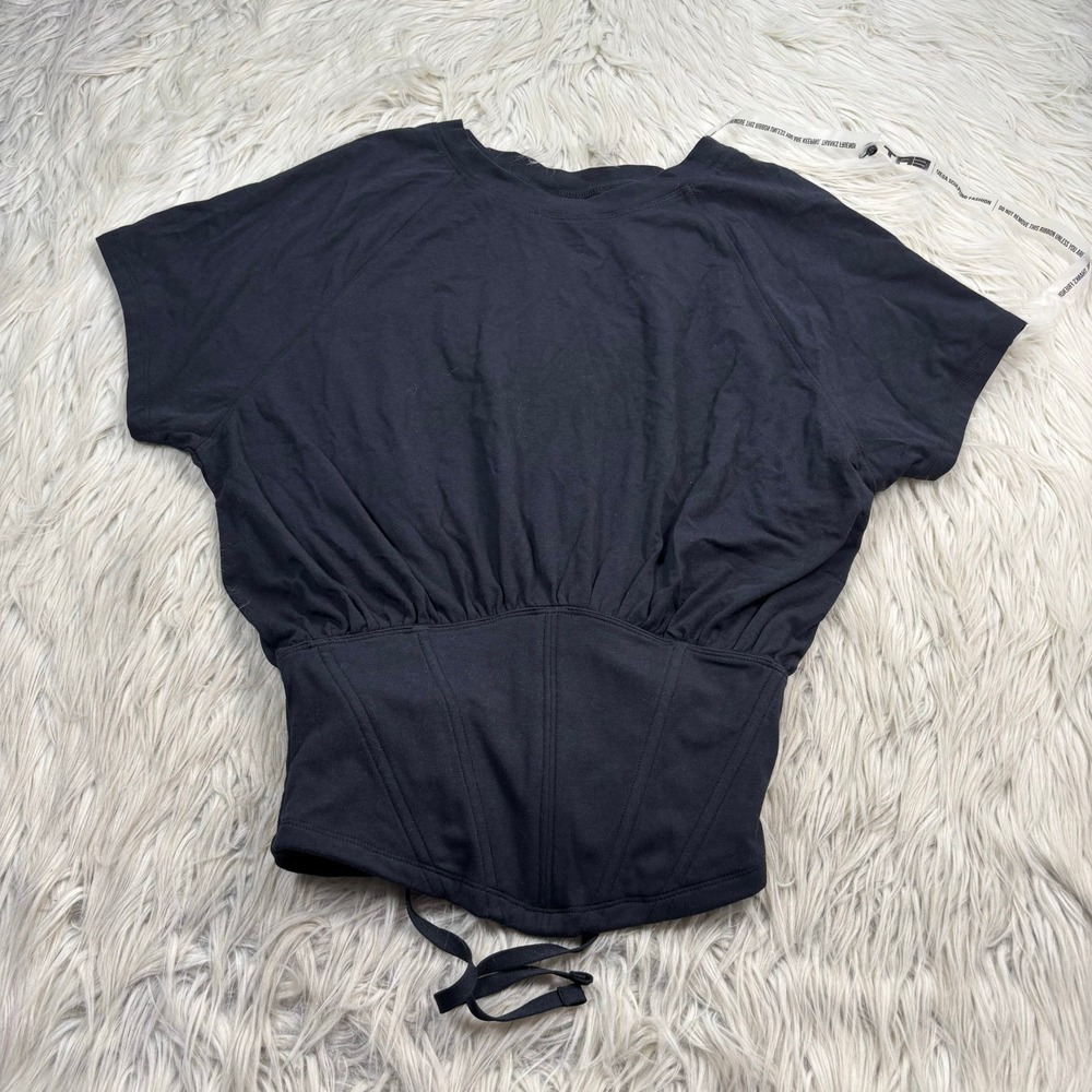 NWT TA3 Women's M Black Blouson Corset Tee Baddie Waist Cincher Goth